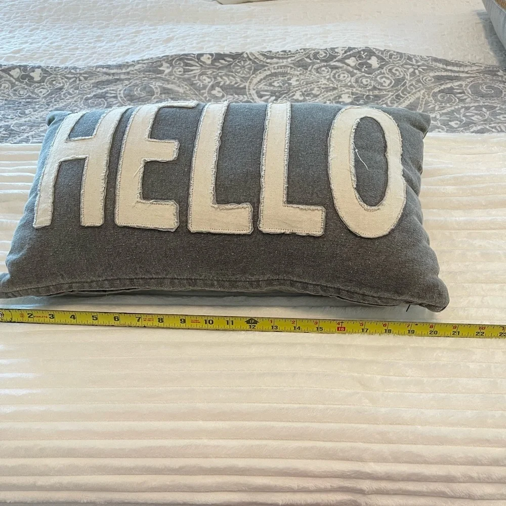 Hello decorative Gray Pillow rectangular cotton 17